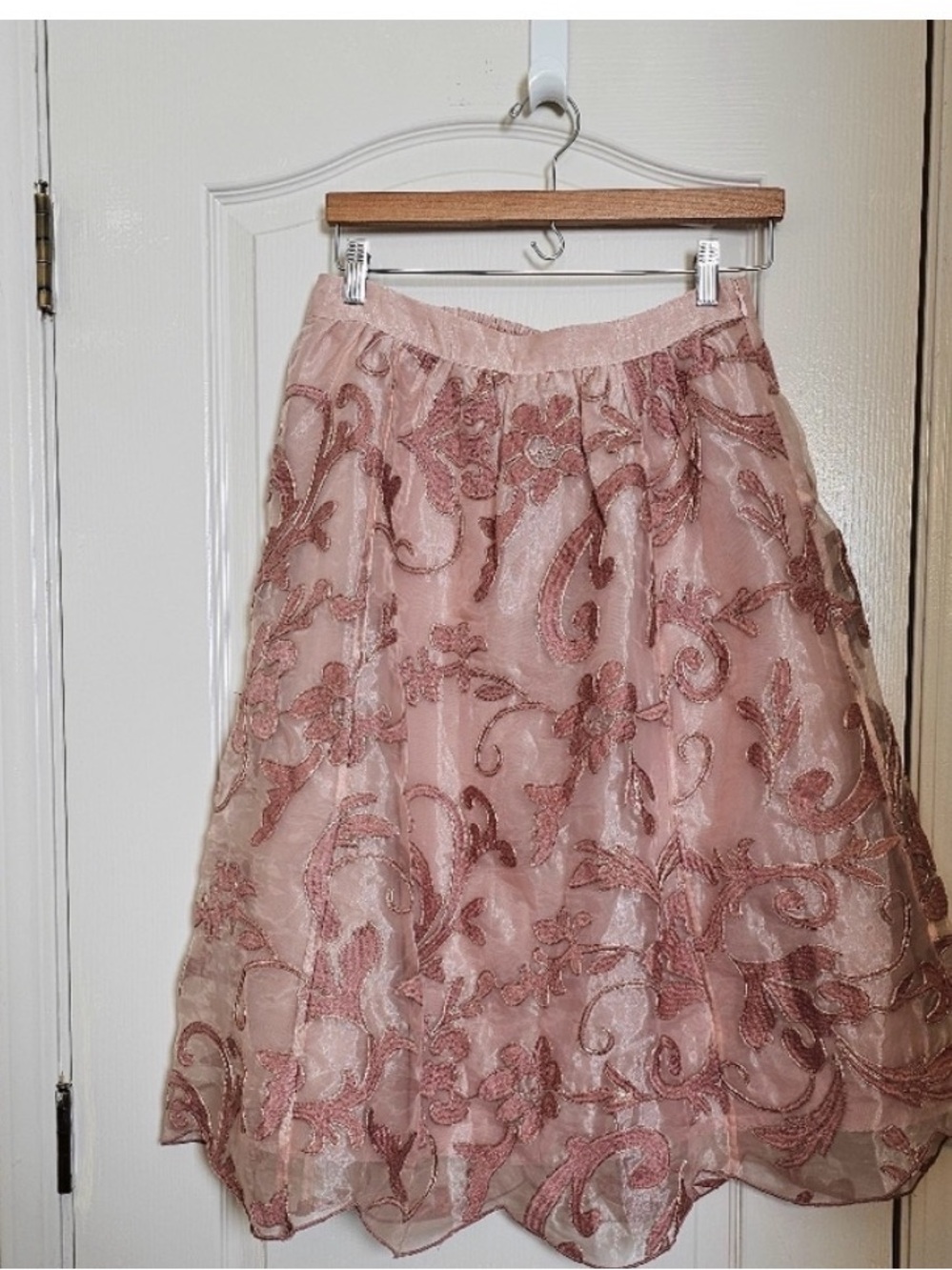 Anthro Maeve Shannon‎ Embroidered Midi Skirt M Pink A-Line Floral NWOT - Picture 10 of 13
